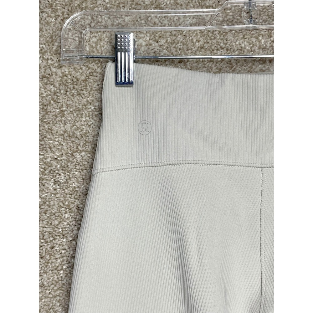 Lululemon Brushed Softstreme Ribbed Zip Flared Pants Women 2 Beige Hi Rise Yoga - Picture 5 of 10